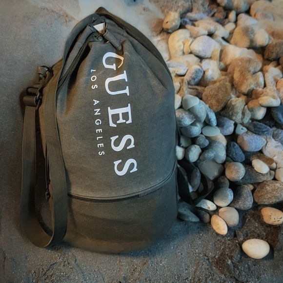 GUESS Los Angeles Army Grey Light Canvas Duffel Bag - Picture 1 of 5